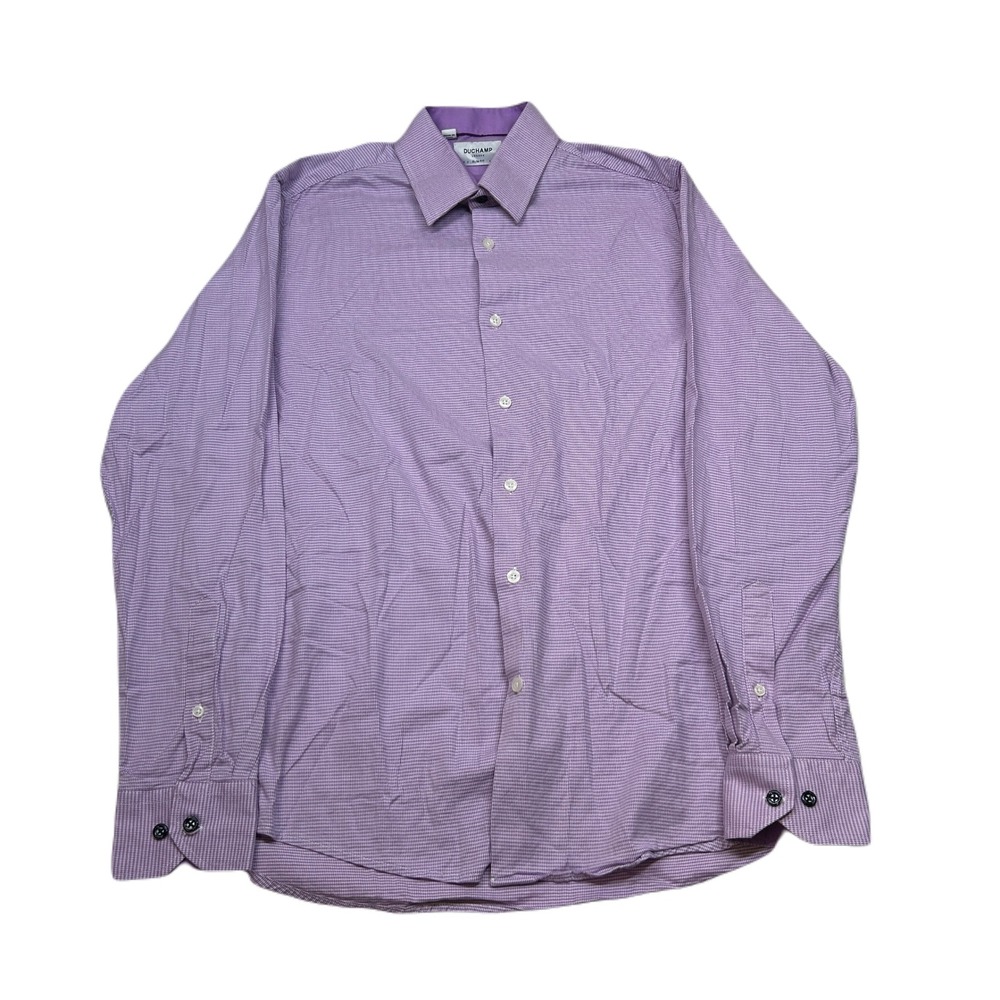 Duchamp London Slim Fit Dress Shirt‎ Mens 15.5 Medium Purple Striped Long Sleeve